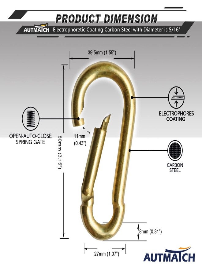 AUTMATCH Carabiner Clips, 3" Carbon Steel Spring Snap Hook Caribeener Clips Buckle Pack Grade Heavy Duty Carabiners Quick Link for Camping, Fishing, Hiking, Traveling, Gold, 4 Pack - Image 4